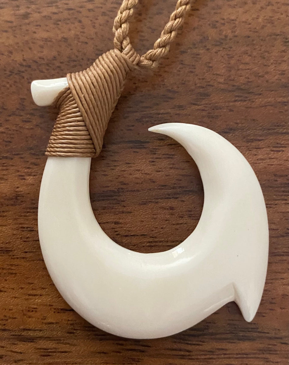Water Buffalo Bone Fish Hook Necklace 1 1/2