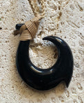 Black Water Buffalo Bone Fish Hook Necklace 1 1/2"