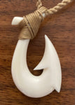 Water Buffalo Bone Fish Hook Necklace 1"