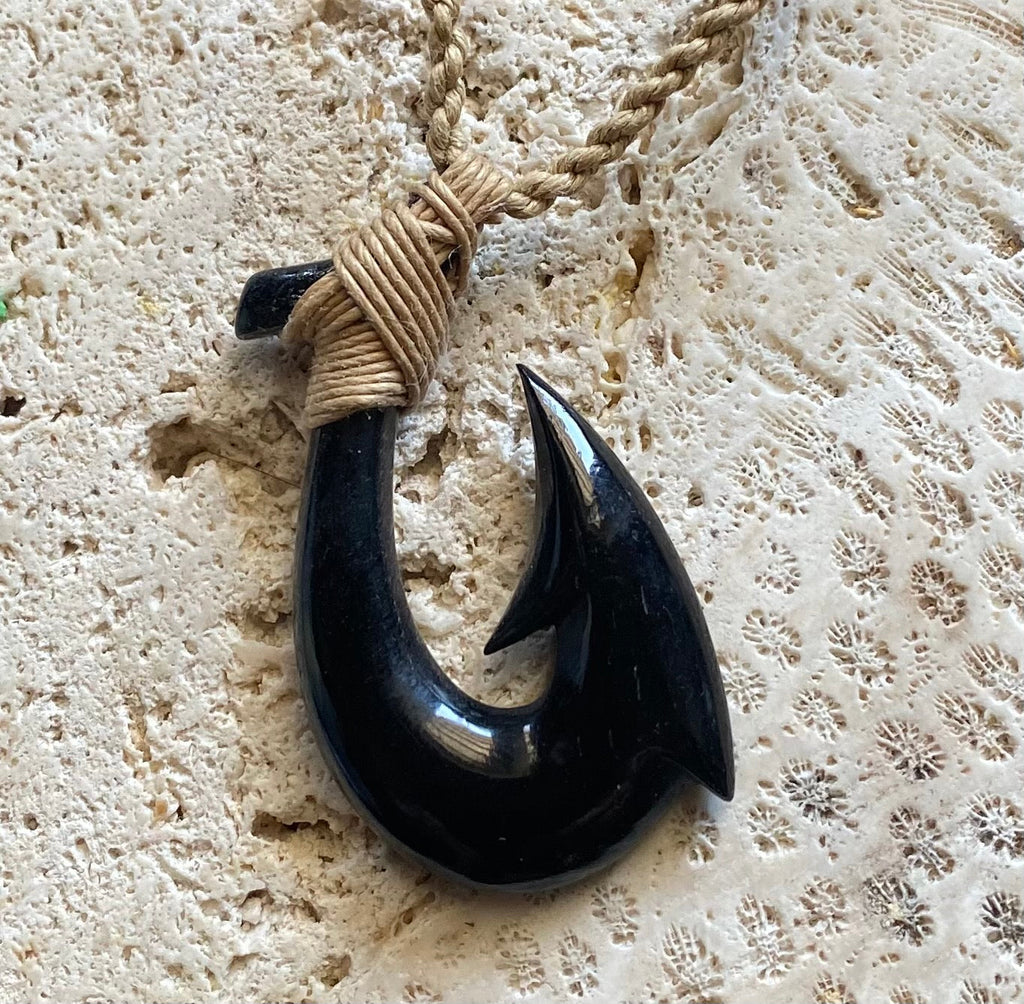 bone fishing hook Black Water Buffalo Bone Fish Hook Necklace 1