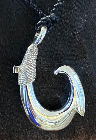 Island Fish Hook Pendant Sterling Silver Medium