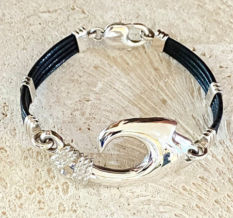 Island Fish Hook Bracelet Sterling Silver 7” Or 8” (1 3/4"X 1")